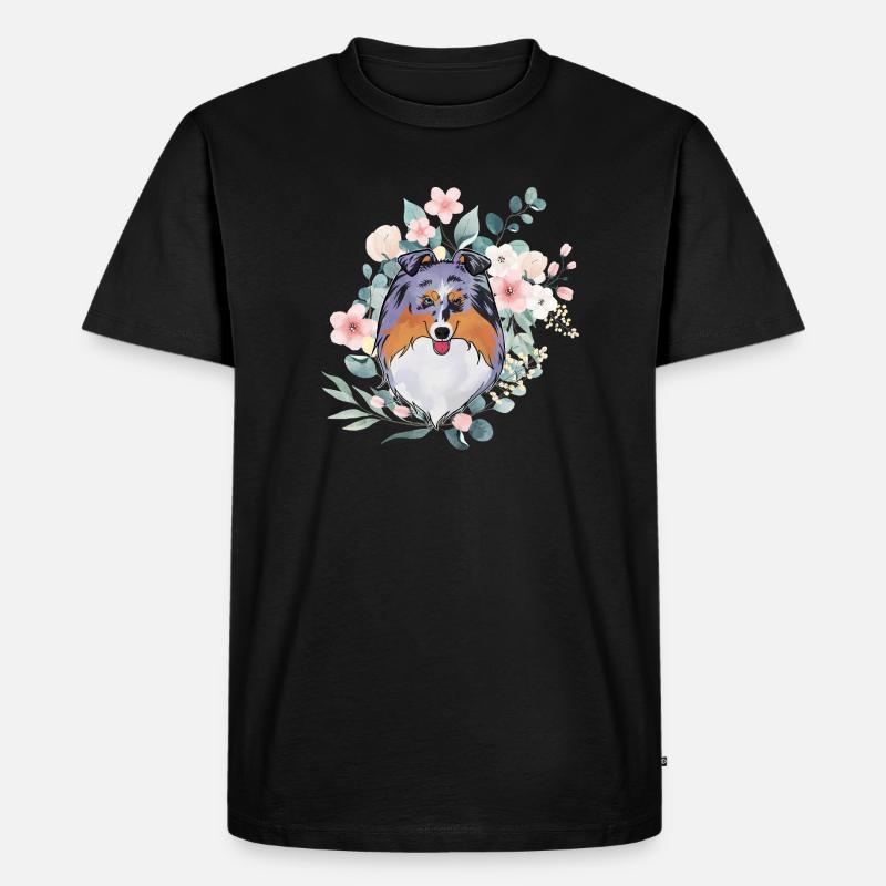 Sheltie blaue Merle Blumen - Männer Premium Bio T-Shirt - Schwarz