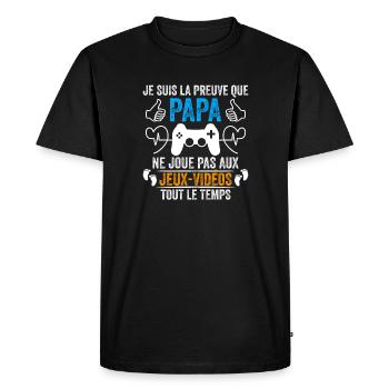 Papa Gamer Humour Cadeau Bébé Gamer Papa Geek - T-shirt Premium bio Homme - noir - Devant - Nico (187cm)