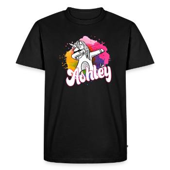 ASHLEY - Beautiful name with dabbing unicorn - Men's Premium Organic T-Shirt - black - Front - Nico (187cm)
