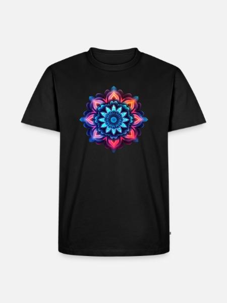 Mandala bunte Blume Neon - Männer Premium Bio T-Shirt - Schwarz