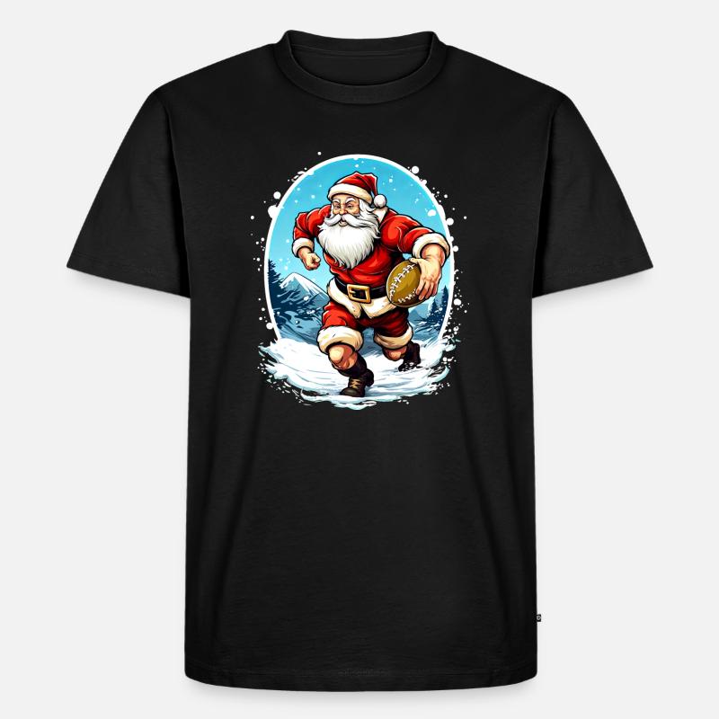 Weihnachtsmann Rugbyspieler - Männer Premium Bio T-Shirt - Schwarz