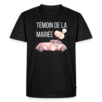 Témoin de la mariée - voiture mariage - T-shirt Premium bio Homme - noir - Devant - Nico (187cm)