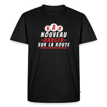 Nouveau danger sur la route. t-shirt permis - T-shirt Premium bio Homme - noir - Devant - Nico (187cm)