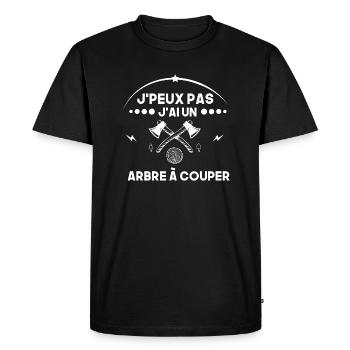 J'peux pas j'ai un arbre à couper. Humour bûcheron - T-shirt Premium bio Homme - noir - Devant - Nico (187cm)