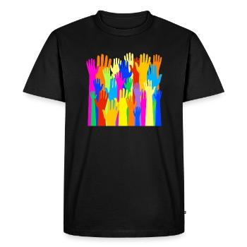Colorful Community of Raised Hands - Men's Premium Organic T-Shirt - black - Front - Nico (187cm)