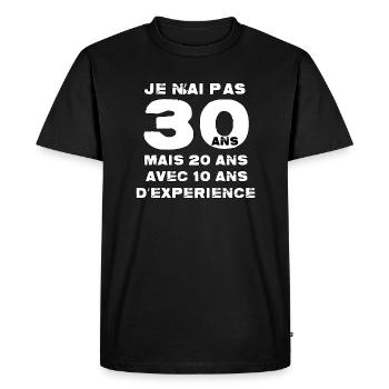 Je n'ai pas 30 ans mais 20 ans avec 10 ans - T-shirt Premium bio Homme - noir - Devant - Nico (187cm)