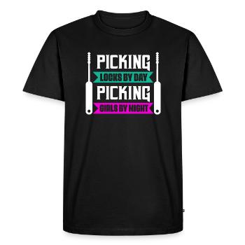 Cueillir des serrures par jour Cueillir les filles par nuit Lockpi - T-shirt Premium bio Homme - noir - Devant - Nico (187cm)