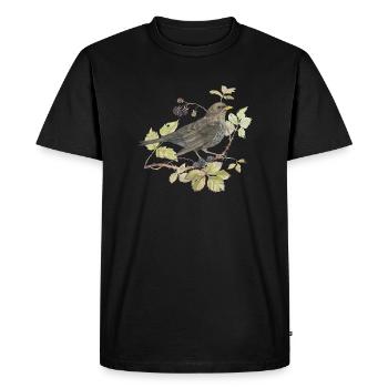 Blackbird on branch Loving watercolor drawing - Men's Premium Organic T-Shirt - black - Front - Nico (187cm)