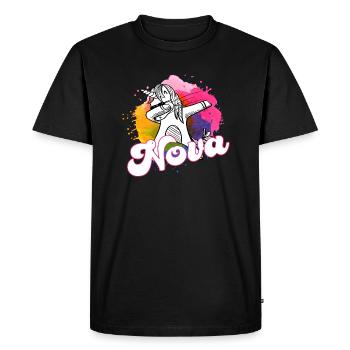 NOVA - Beautiful name with dabbing unicorn - Men's Premium Organic T-Shirt - black - Front - Nico (187cm)