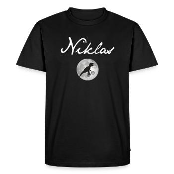 NIKLAS - Beautiful boy name with dinosaur - Men's Premium Organic T-Shirt - black - Front - Nico (187cm)