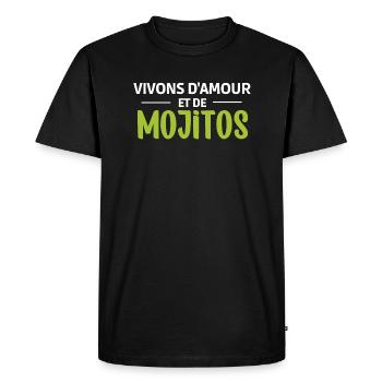 Vivons d'amour et de mojitos - T-shirt Premium bio Homme - noir - Devant - Nico (187cm)