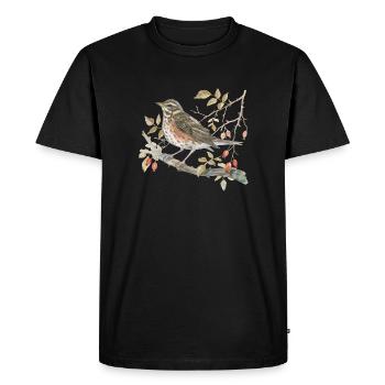 Red thrush on rosehip Loving watercolor - Men's Premium Organic T-Shirt - black - Front - Nico (187cm)
