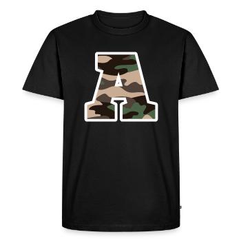 lettre A camouflage militaire-idée cadeau - T-shirt Premium bio Homme - noir - Devant - Nico (187cm)