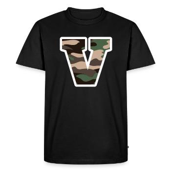 lettre v camouflage militaire-idée cadeau - T-shirt Premium bio Homme - noir - Devant - Nico (187cm)
