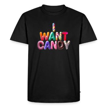 Je veux des bonbons - T-shirt Premium bio Homme - noir - Devant - Nico (187cm)