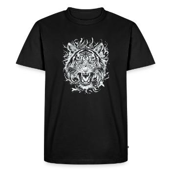 Tiger Cat Wikdkat Cat Wildcat Courage Strength Tatoo - Men's Premium Organic T-Shirt - black - Front - Nico (187cm)