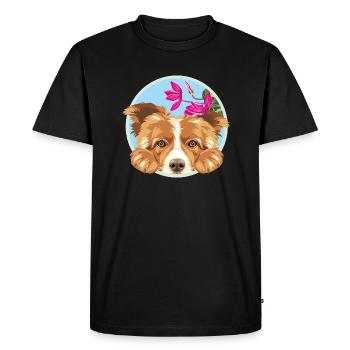 Chien Border Collie heureux avec des fleurs roses - T-shirt Premium bio Homme - noir - Devant - Nico (187cm)