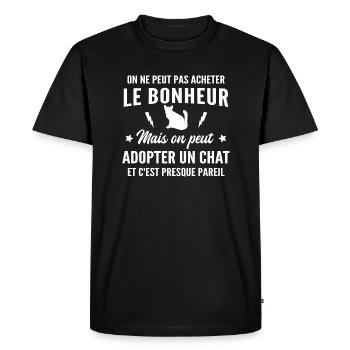 cadeau humour - le bonheur c'est adopter un chat - T-shirt Premium bio Homme - noir - Devant - Nico (187cm)