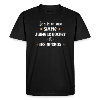 Mec simple j'aime le Hockey et les apéros - T-shirt Premium bio Homme - noir - Devant - Nico (187cm)