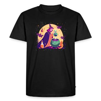 A young witch brewing a magic potion - Men's Premium Organic T-Shirt - black - Front - Nico (187cm)