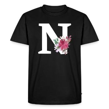 Lettre n floral - T-shirt Premium bio Homme - noir - Devant - Nico (187cm)