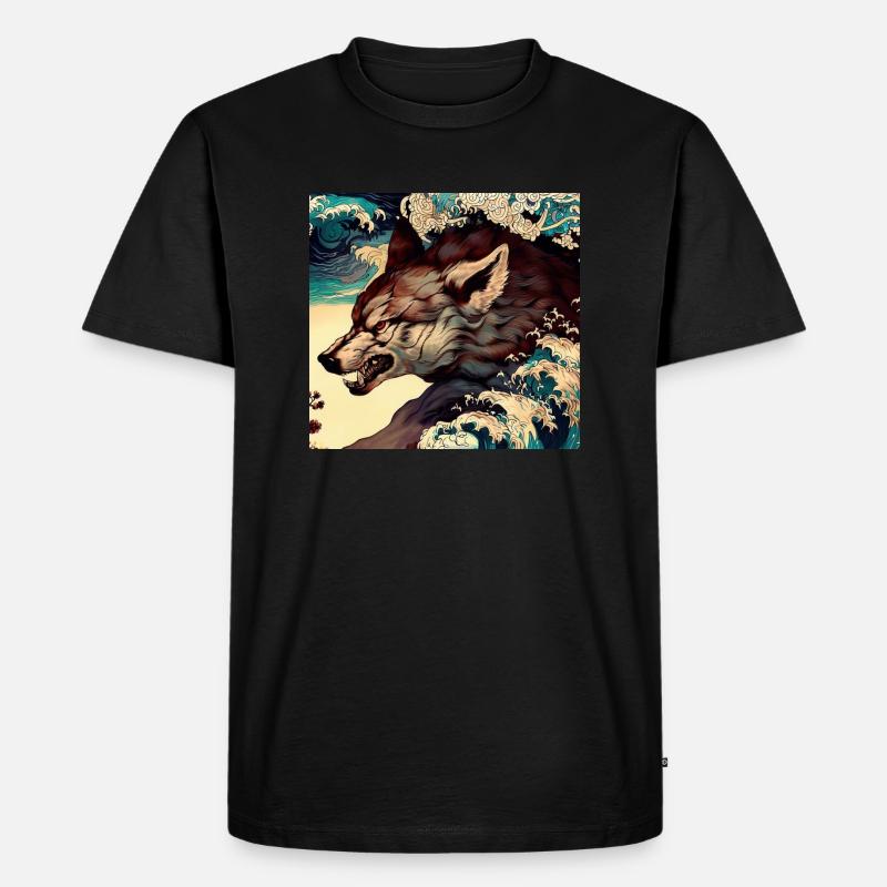 Wolf Japanisch - Männer Premium Bio T-Shirt - Schwarz