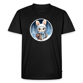 Warmly wrapped cute bunny in winter forest - Men's Premium Organic T-Shirt - black - Front - Nico (187cm)