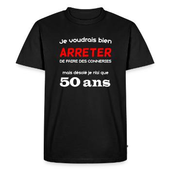 T-shirt anniversaire 50 ans - T-shirt Premium bio Homme - noir - Devant - Nico (187cm)