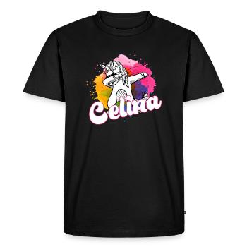 CELINA - Beautiful name with dabbing unicorn - Men's Premium Organic T-Shirt - black - Front - Nico (187cm)