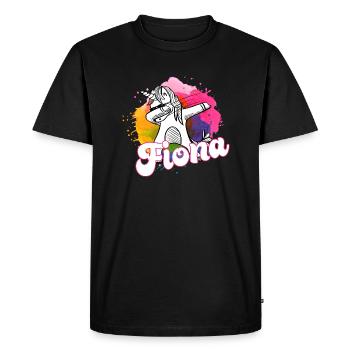 FIONA - Beautiful name with dabbing unicorn - Men's Premium Organic T-Shirt - black - Front - Nico (187cm)
