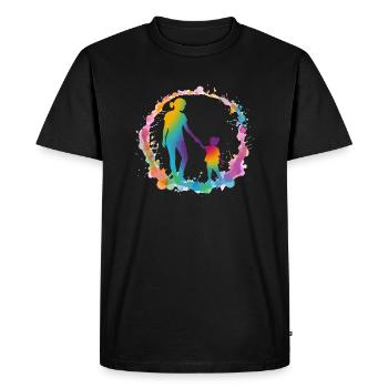 Silhouette de maman et sa fille - T-shirt Premium bio Homme - noir - Devant - Nico (187cm)