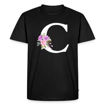 Lettre c floral violet - T-shirt Premium bio Homme - noir - Devant - Nico (187cm)