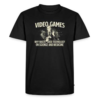 Why Waste Tech on Science? Video Games Rule - Men's Premium Organic T-Shirt - black - Front - Nico (187cm)