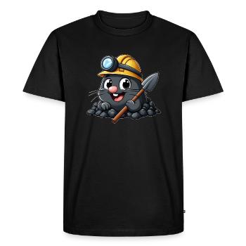 Drôle de taupe avec casque - T-shirt Premium bio Homme - noir - Devant - Nico (187cm)