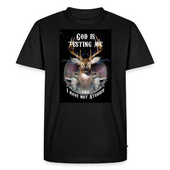 Dieu me teste et je n’ai pas étudié - T-shirt Premium bio Homme - noir - Devant - Nico (187cm)