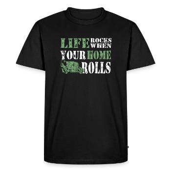 Camper Camping Life Rocks lorsque votre maison roule - T-shirt Premium bio Homme - noir - Devant - Nico (187cm)