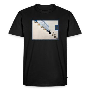 Beaucoup de chats sur des escaliers blancs en Grèce - T-shirt Premium bio Homme - noir - Devant - Nico (187cm)