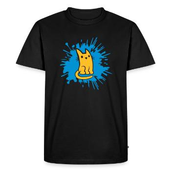 Gouttes de couleur blobs chat bande dessinée - T-shirt Premium bio Homme - noir - Devant - Nico (187cm)