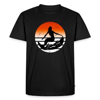 Retro Vintage Riding The Waves Surfing T-Shirt - Men's Premium Organic T-Shirt - black - Front - Nico (187cm)