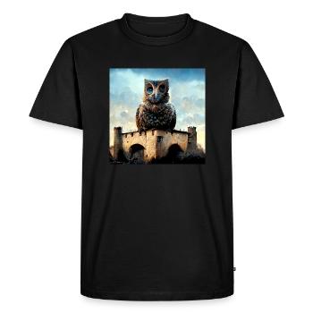 Hibou veille sur le château - T-shirt Premium bio Homme - noir - Devant - Nico (187cm)