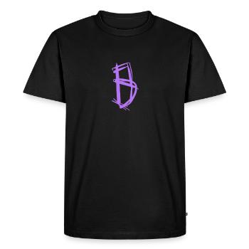 Large B in purple - Men's Premium Organic T-Shirt - black - Front - Nico (187cm)