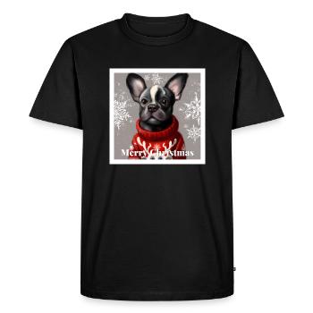 Bouledogue festif Français dans un joli pull. - T-shirt Premium bio Homme - noir - Devant - Nico (187cm)