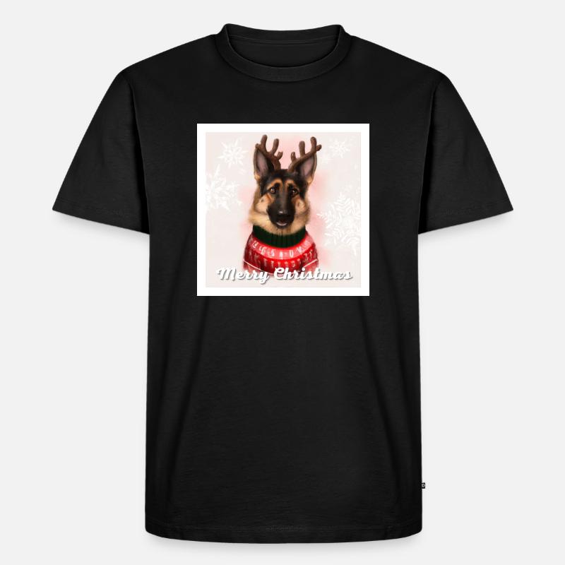 Süßer Deutscher Schäferhund im Weihnachtspullover. - Männer Premium Bio T-Shirt - Schwarz