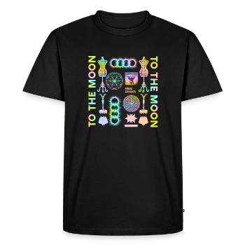 To the Moon - Crypto Saying - Rainbow Optik - Men's Premium Organic T-Shirt - black - Front - Nico (187cm)