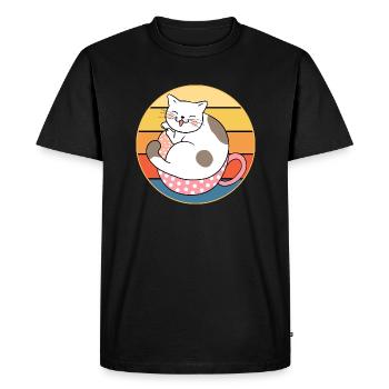 Funny Cute Kawaii Cat Face Retro Sunset - Men's Premium Organic T-Shirt - black - Front - Nico (187cm)
