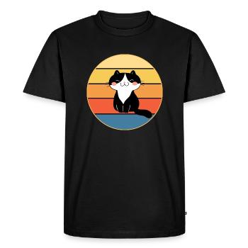 Funny Cute Kawaii Cat Face Retro Sunset - Men's Premium Organic T-Shirt - black - Front - Nico (187cm)