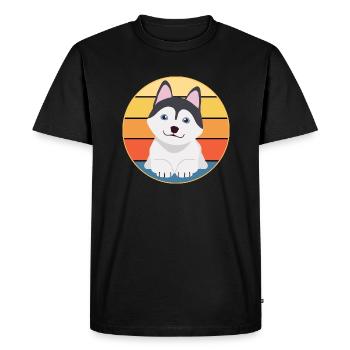 Drôle Kawaii Mignon Husky Dog Vintage Retro Sunset - T-shirt Premium bio Homme - noir - Devant - Nico (187cm)