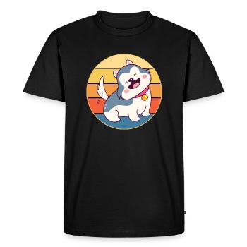 Drôle Kawaii Mignon Husky Dog Vintage Retro Sunset - T-shirt Premium bio Homme - noir - Devant - Nico (187cm)
