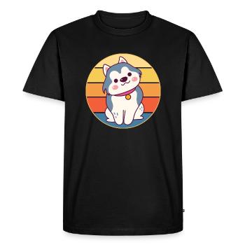 Drôle Kawaii Mignon Husky Dog Vintage Retro Sunset - T-shirt Premium bio Homme - noir - Devant - Nico (187cm)