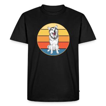 Drôle Kawaii Mignon Husky Dog Vintage Retro Sunset - T-shirt Premium bio Homme - noir - Devant - Nico (187cm)